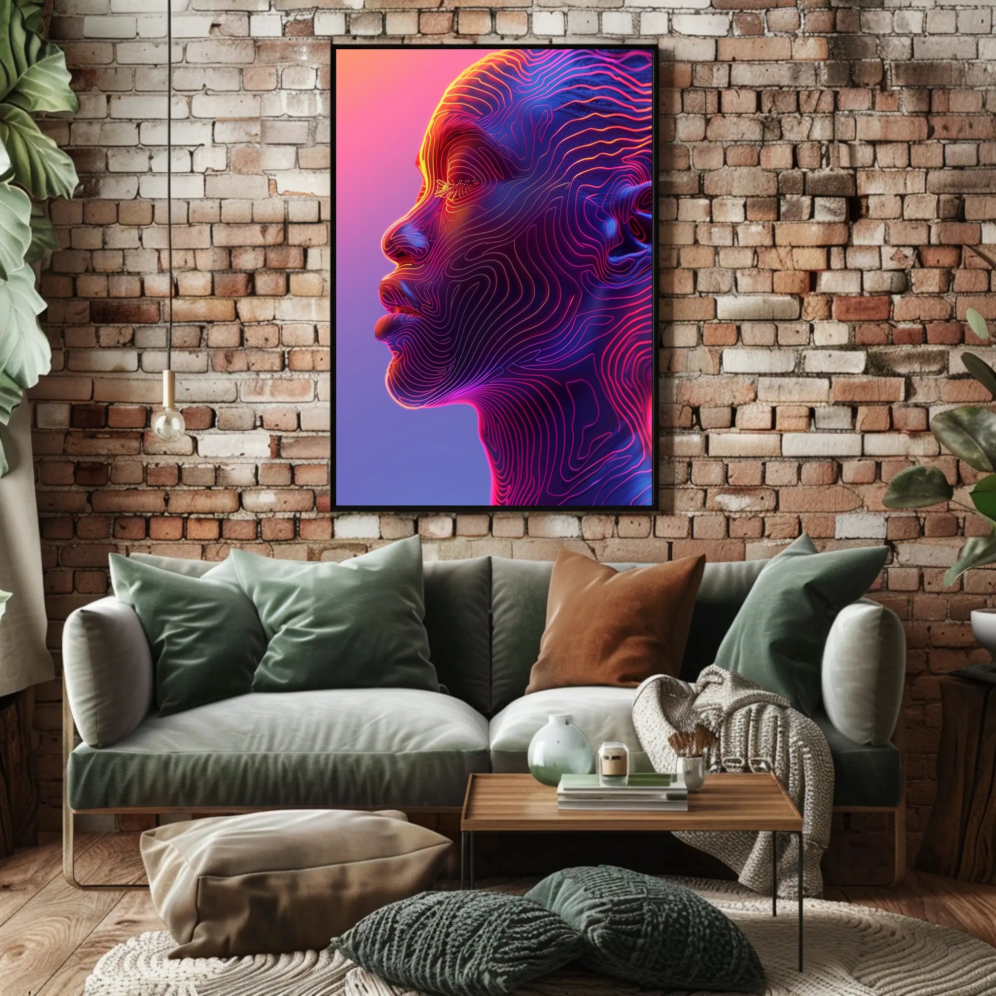 Futuristic Neon Human Profile Abstract or Artistic Poster PosterGoat