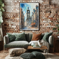 Urban Clock Tower Scene Poster PosterGoat