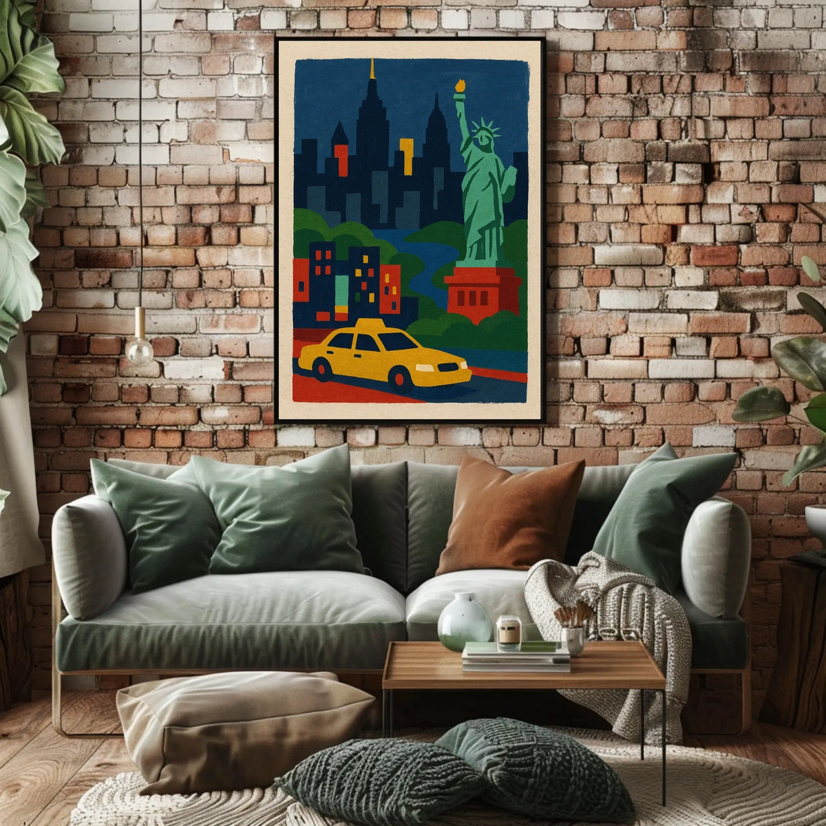 New York City Liberty Skyline Poster Abstract Wall Art