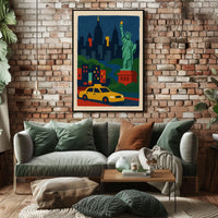 New York City Liberty Skyline Poster Abstract Wall Art