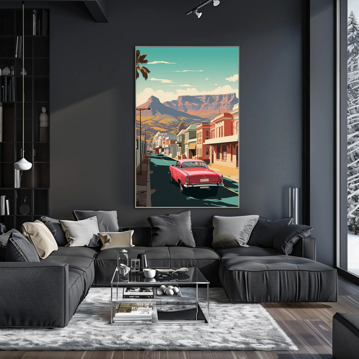 Cape Town Retro Car Colorful Buildings Scenic Travel Poster