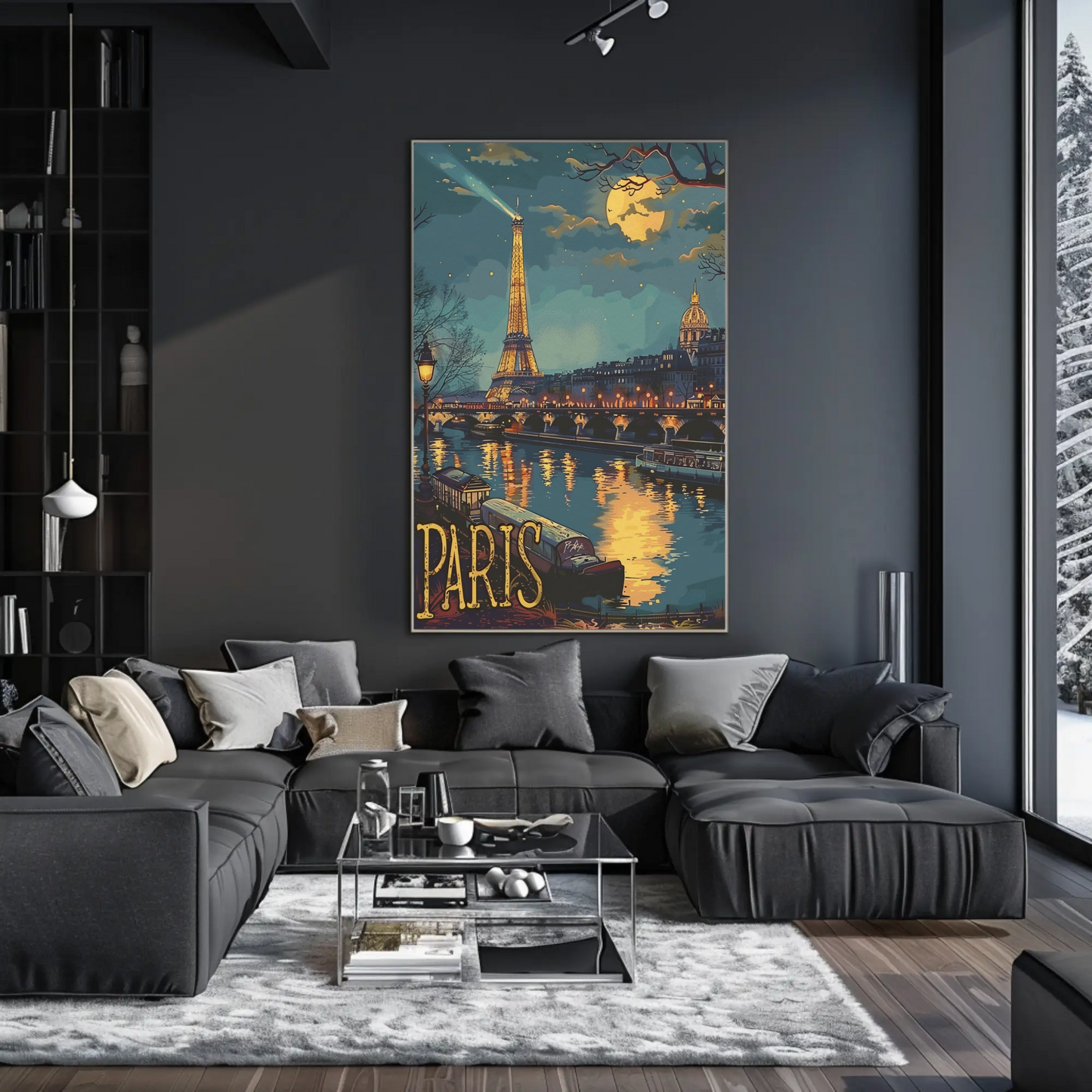 Paris Eiffel Tower Night Lights River Travel Poster