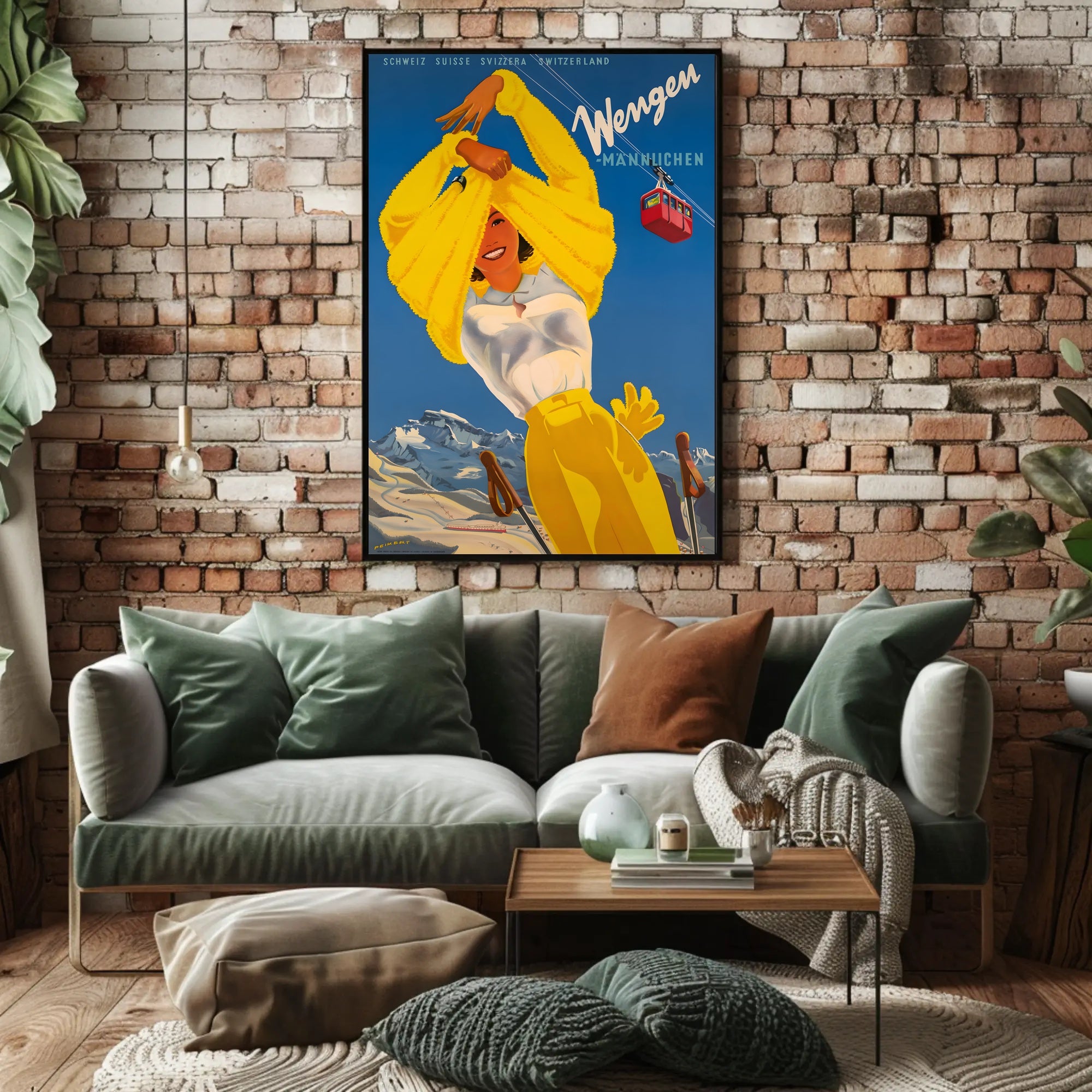 Wengen Skiing Scene Vintage Travel Poster PosterGoat