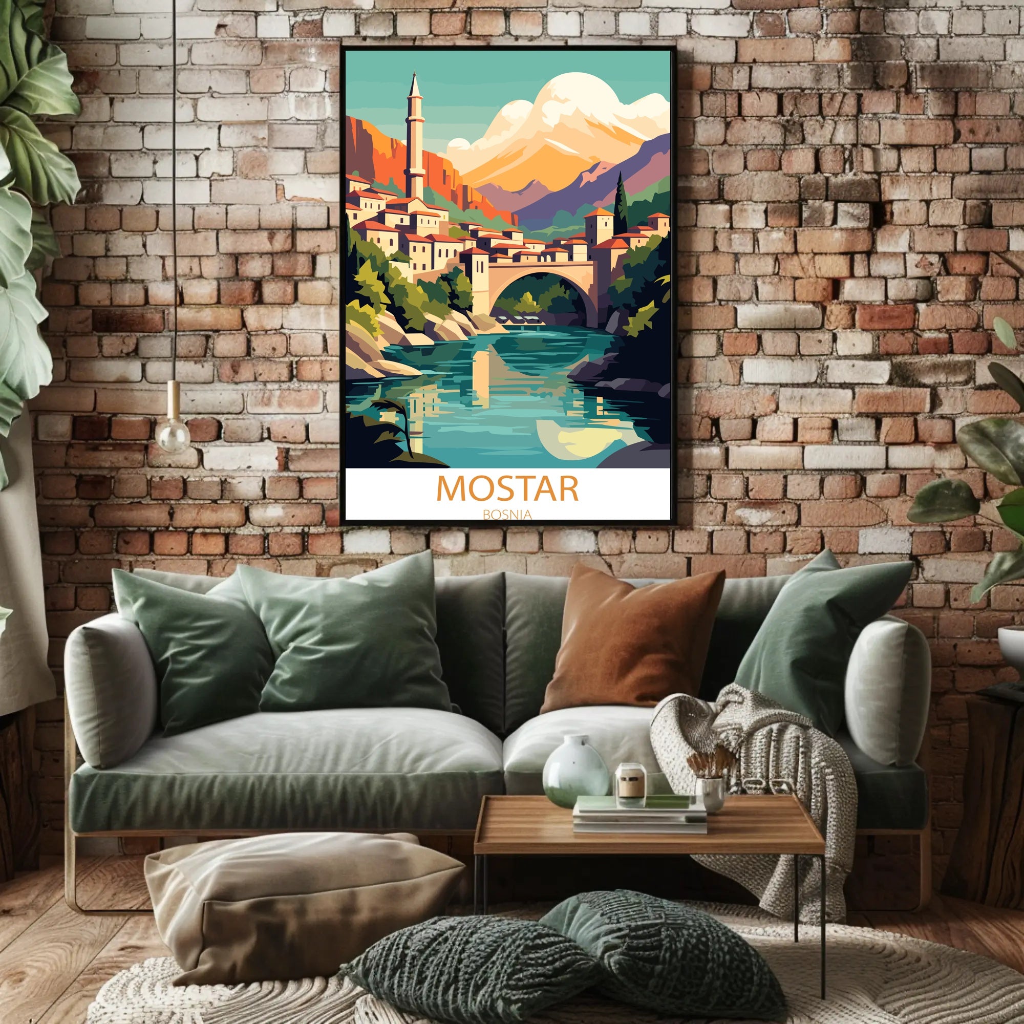 Mostar Vibrant Arched Bridge Travel Poster
