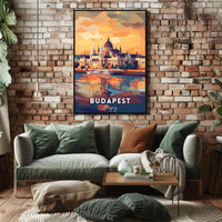 Budapest Parliament Geometric Sunset Art Urban or Cityscape Poster