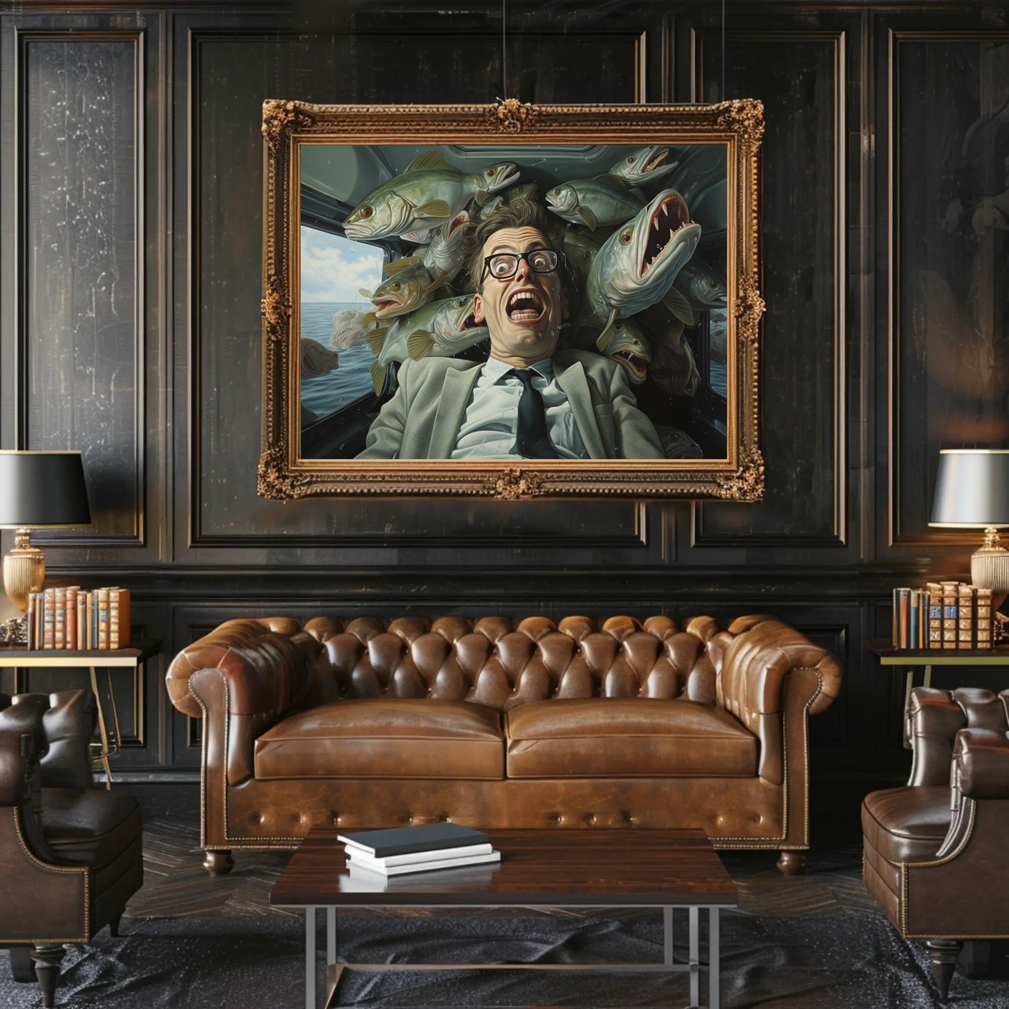 Fish-Filled Car Surreal Art Comedy Poster