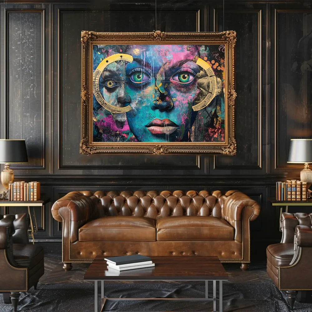 Surreal Vibrant Collage Poster with Colorful Eyes