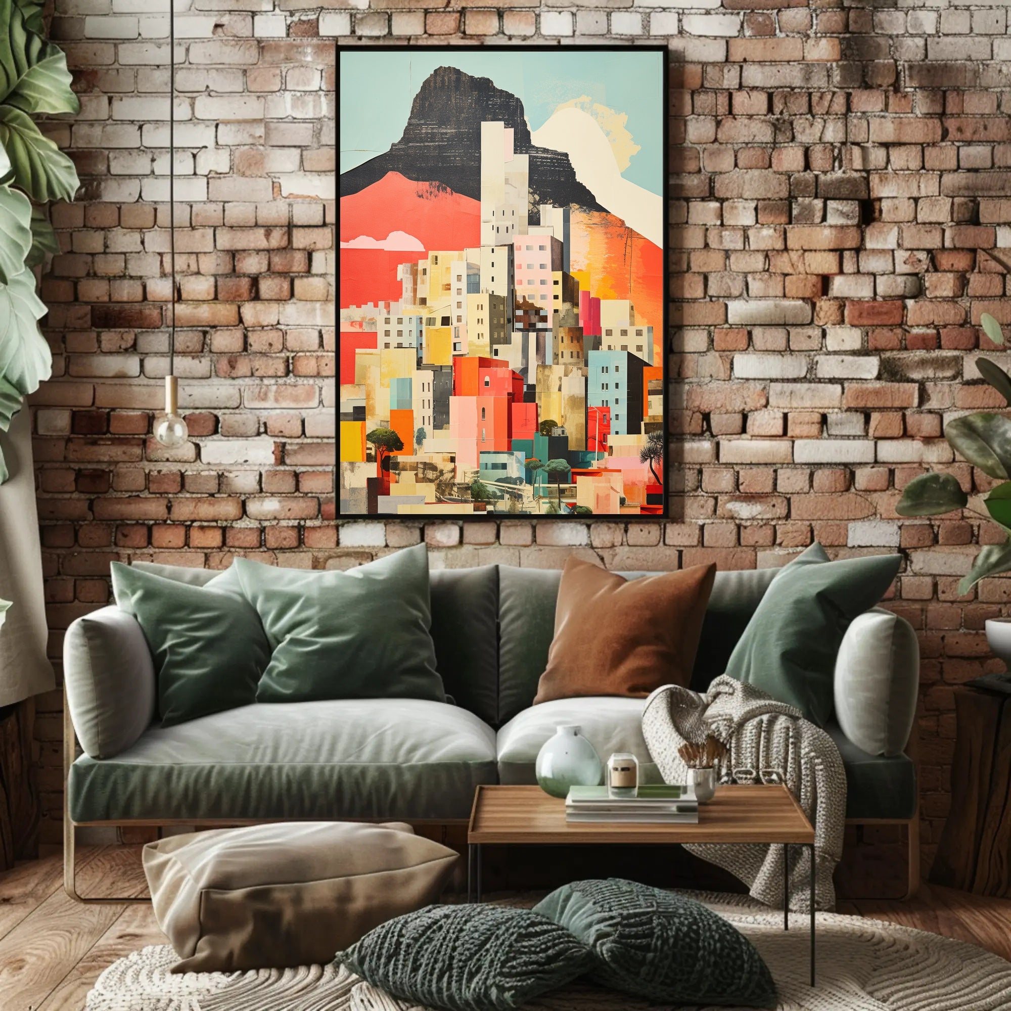 Vibrant Abstract Cityscape with Mountains Artistic Poster