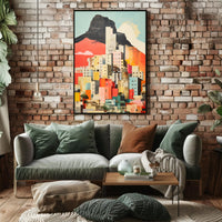 Vibrant Abstract Cityscape with Mountains Artistic Poster