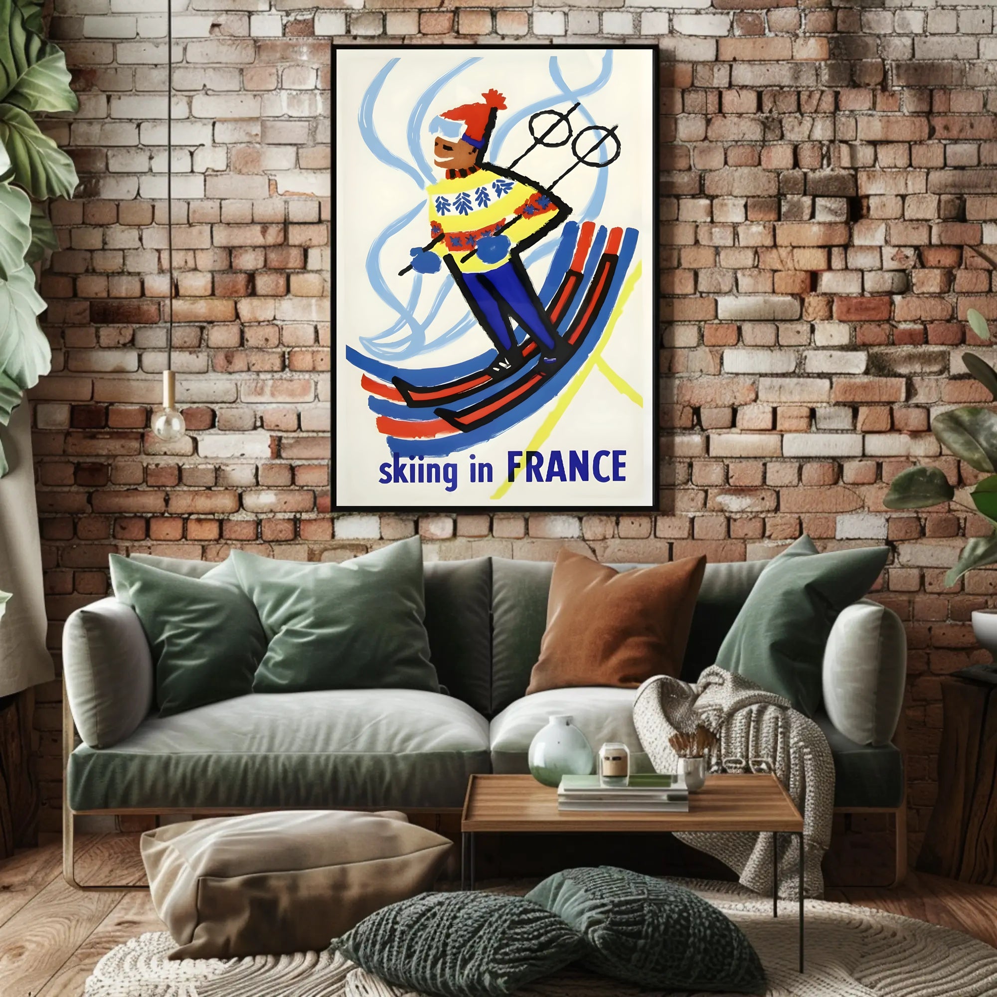 Skiing Adventure Art: Vibrant Ski Motion Travel Poster PosterGoat