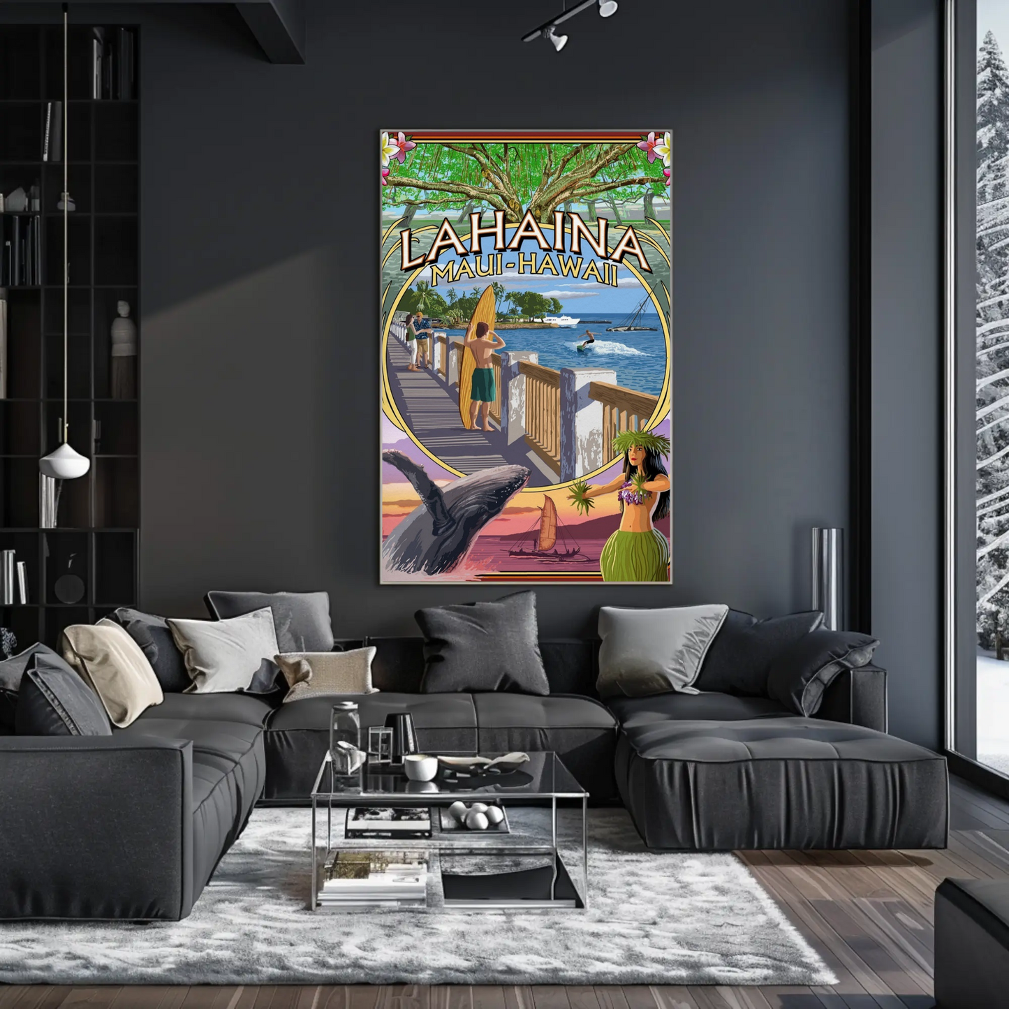 Lahaina Maui Hawaii Surfboard Whale Travel Poster