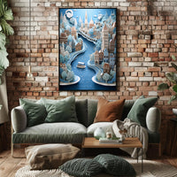 Whimsical River Cityscape Poster