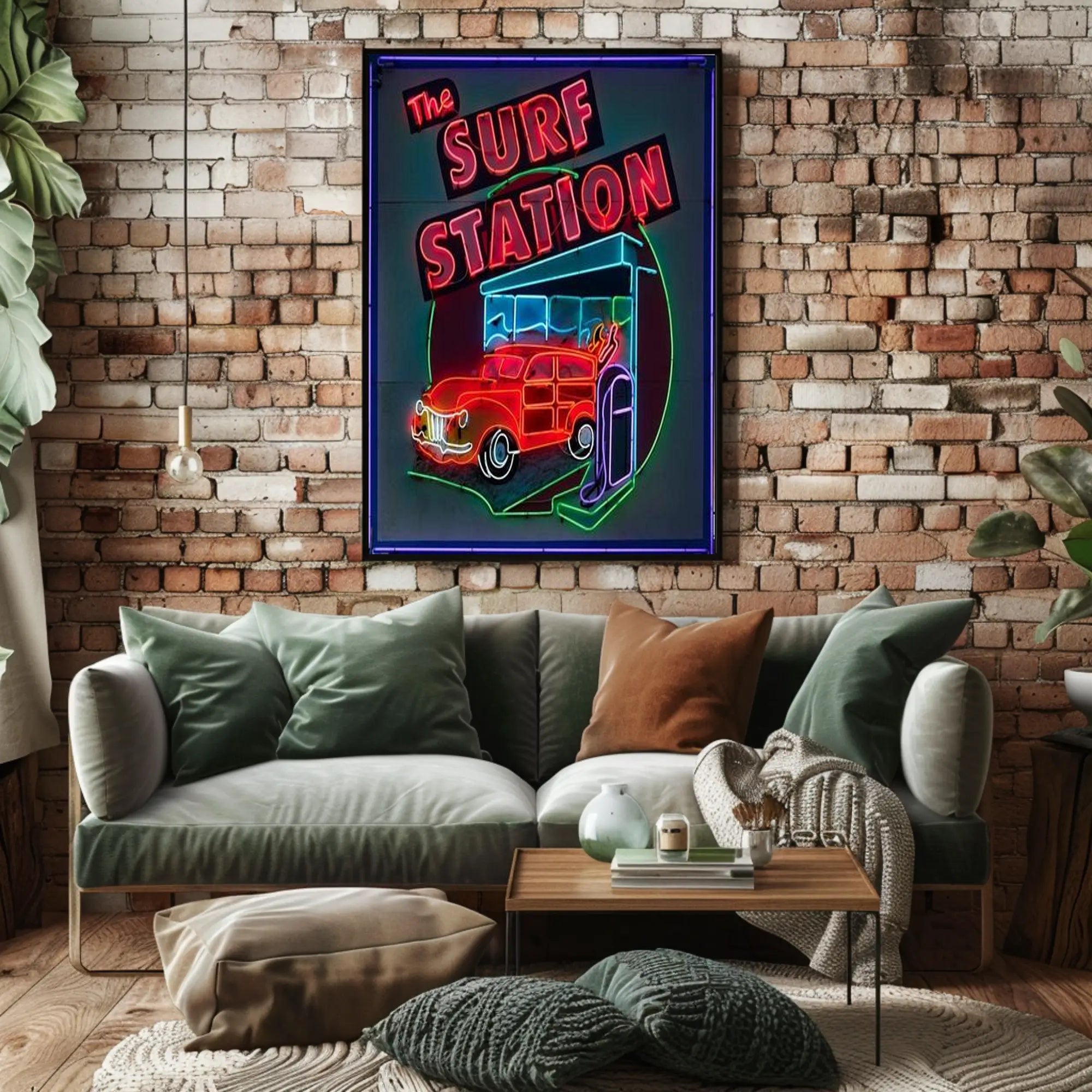 The Surf Station Neon Art Poster PosterGoat