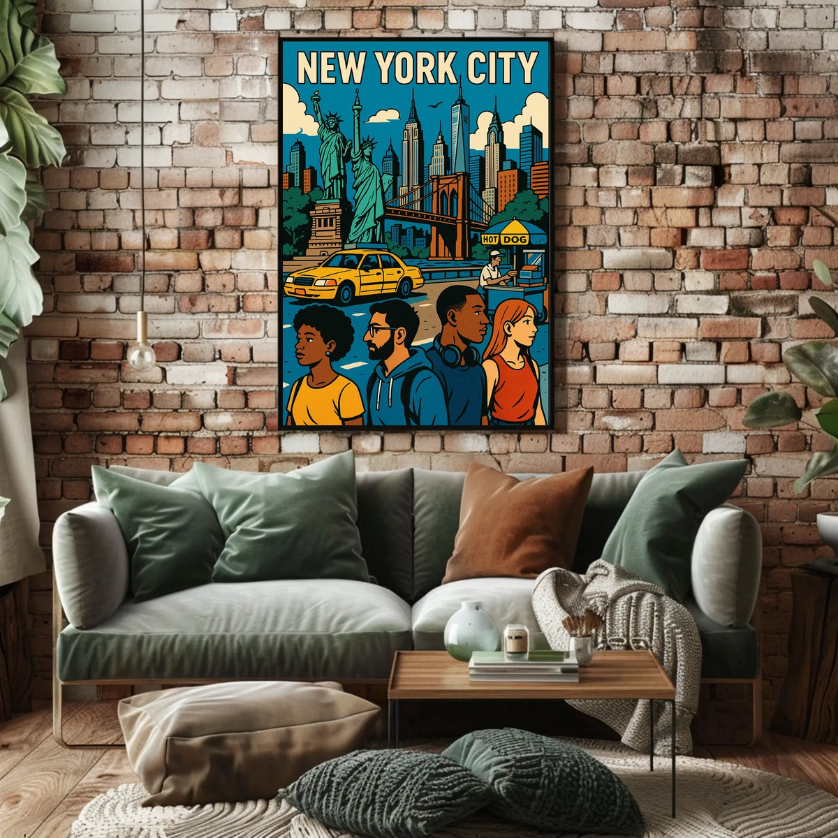 New York City Landmarks Poster Modern Travel Wall Art