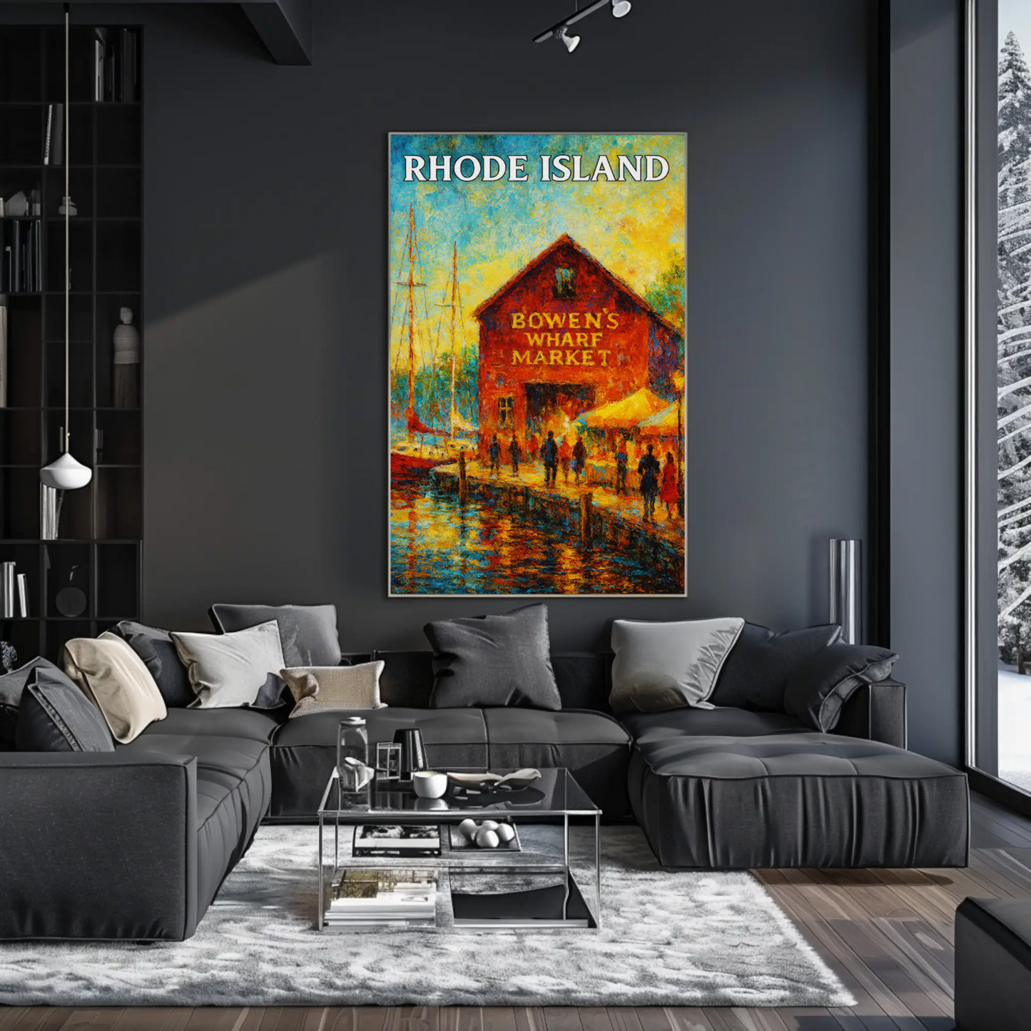 Rhode Island Bowens Wharf Market Harbor Scene Travel Poster Travel Poster