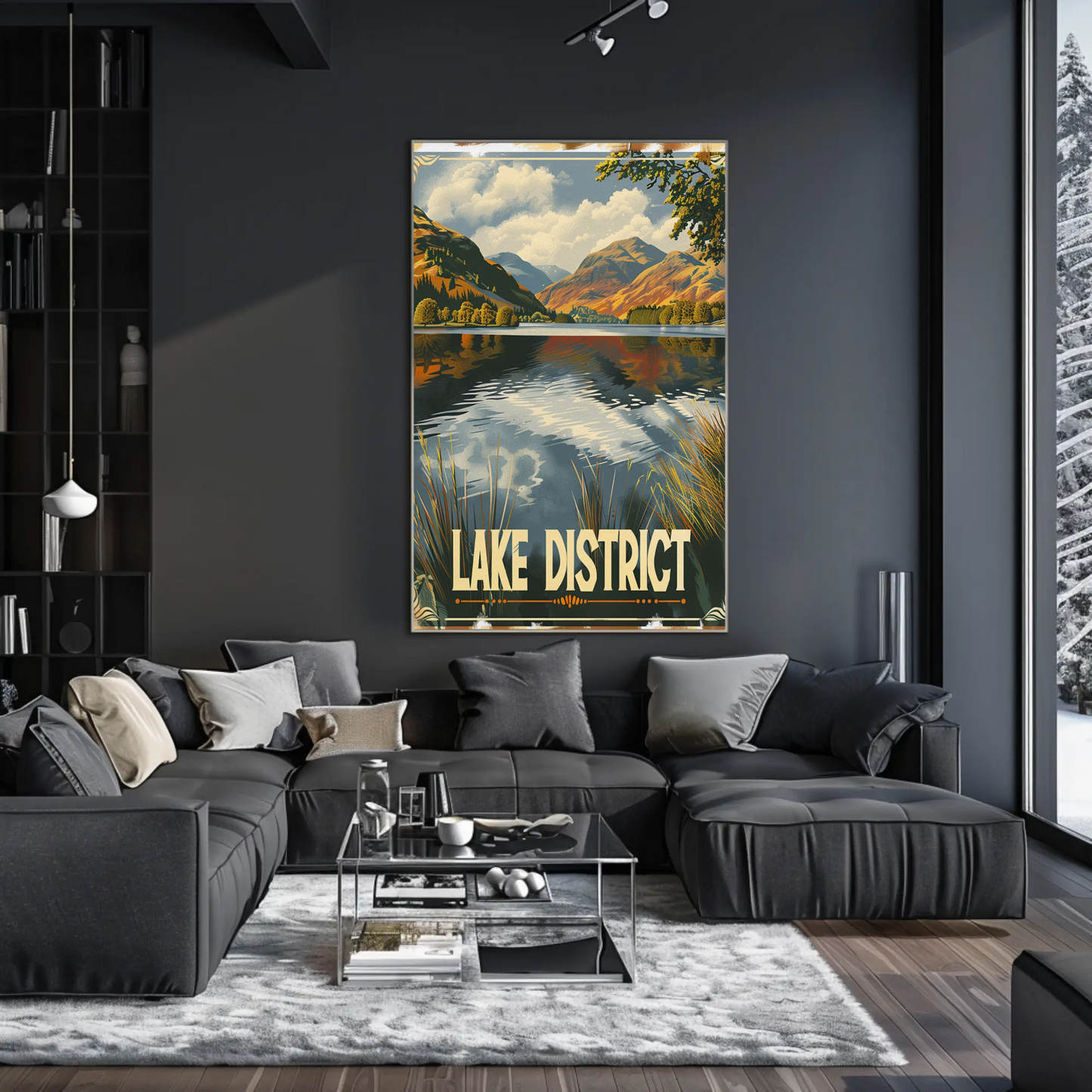 Lake District Autumn Reflection Mountain Scene Travel Poster
