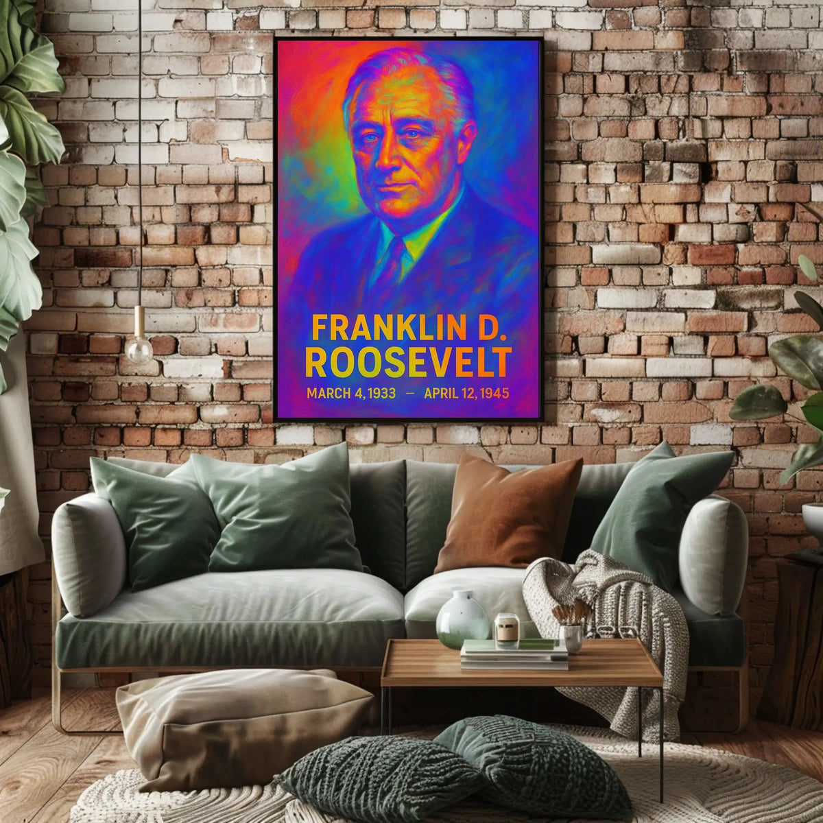 Franklin D. Roosevelt 32nd President of the United States Neon Gradient Overlay Poster
