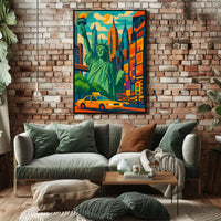New York City Bright Iconic Urban Poster Vintage Wall Art