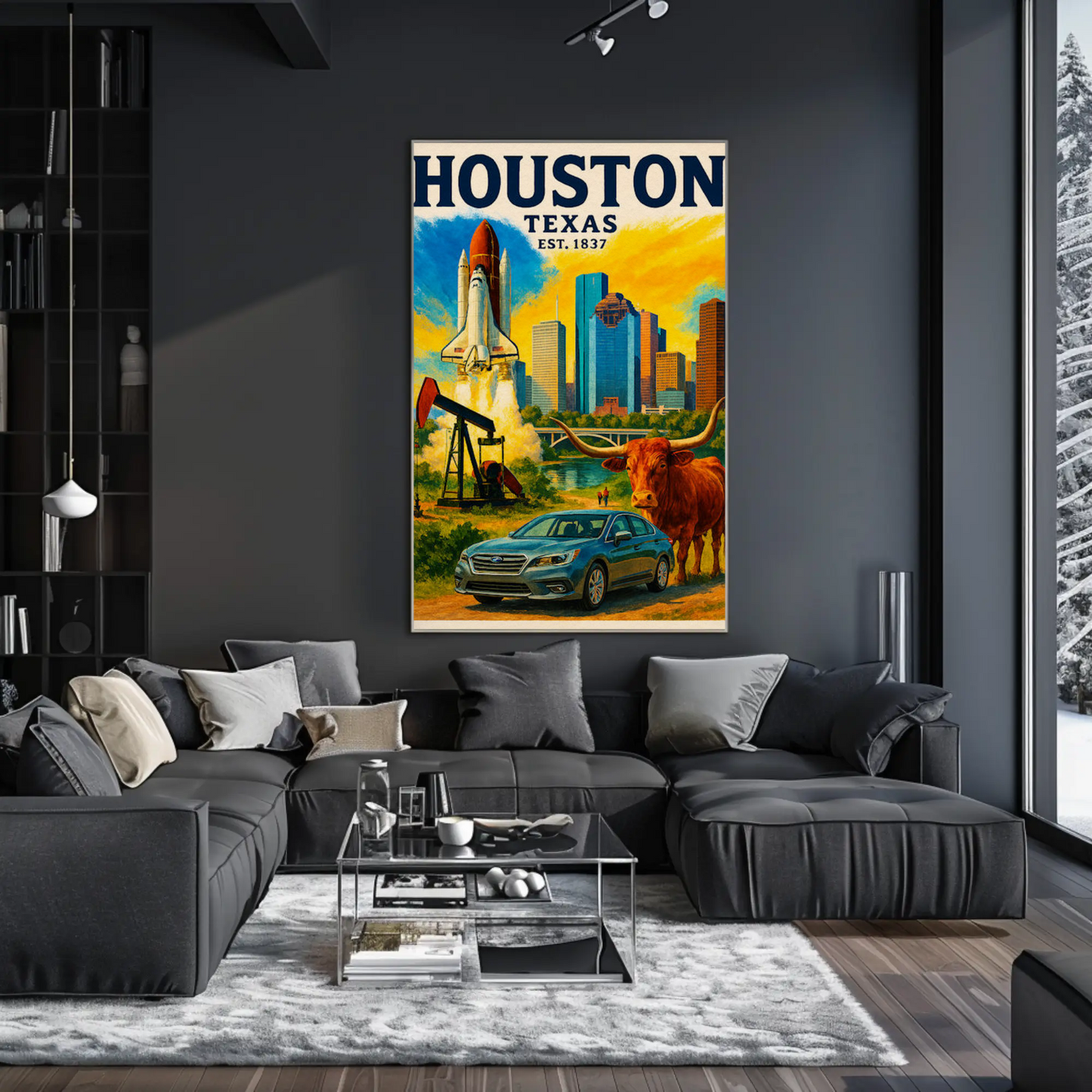 Houston Texas Longhorn Space Skyline Art Poster