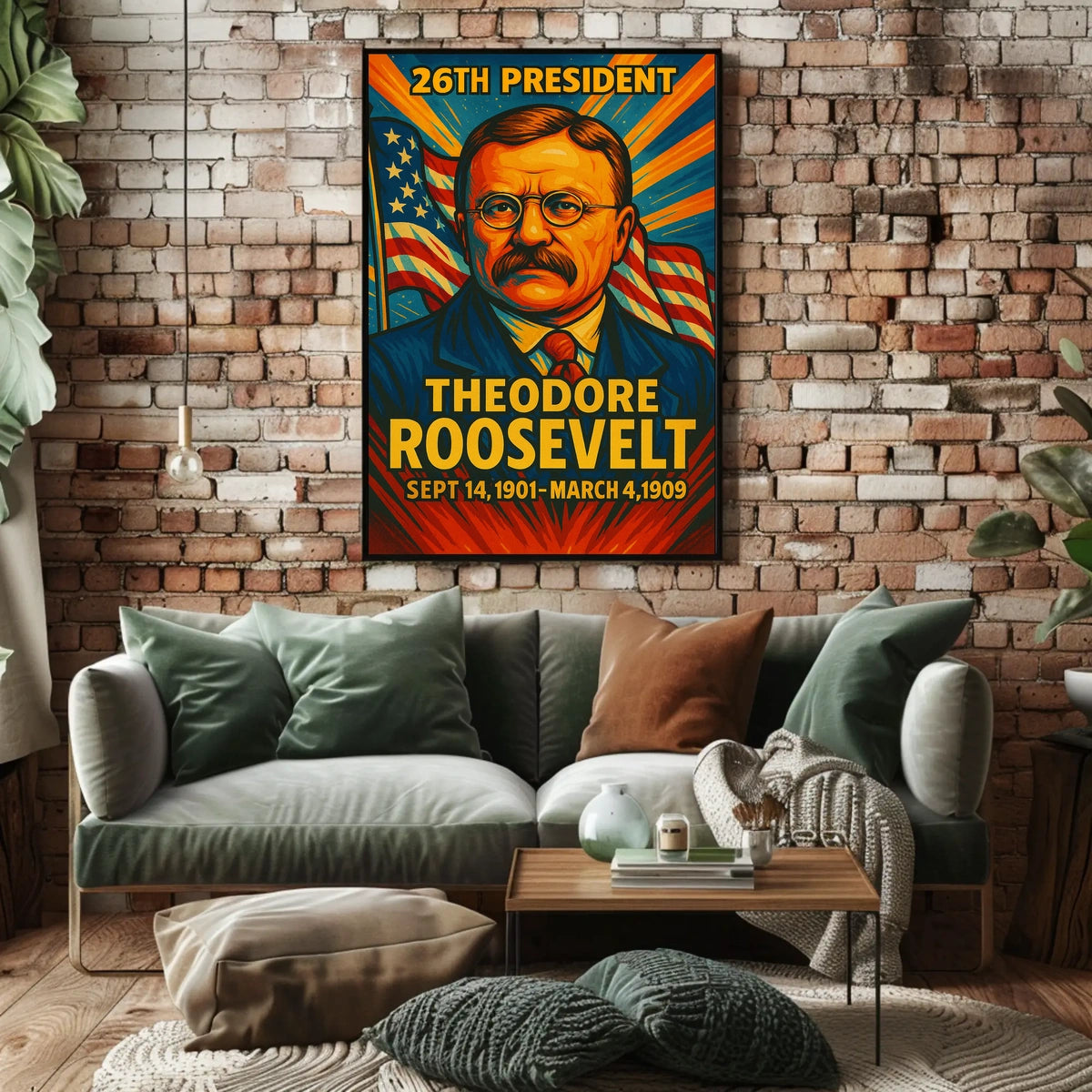 Theodore Roosevelt 26th President of the United States Colorful Comic Book Style Poster