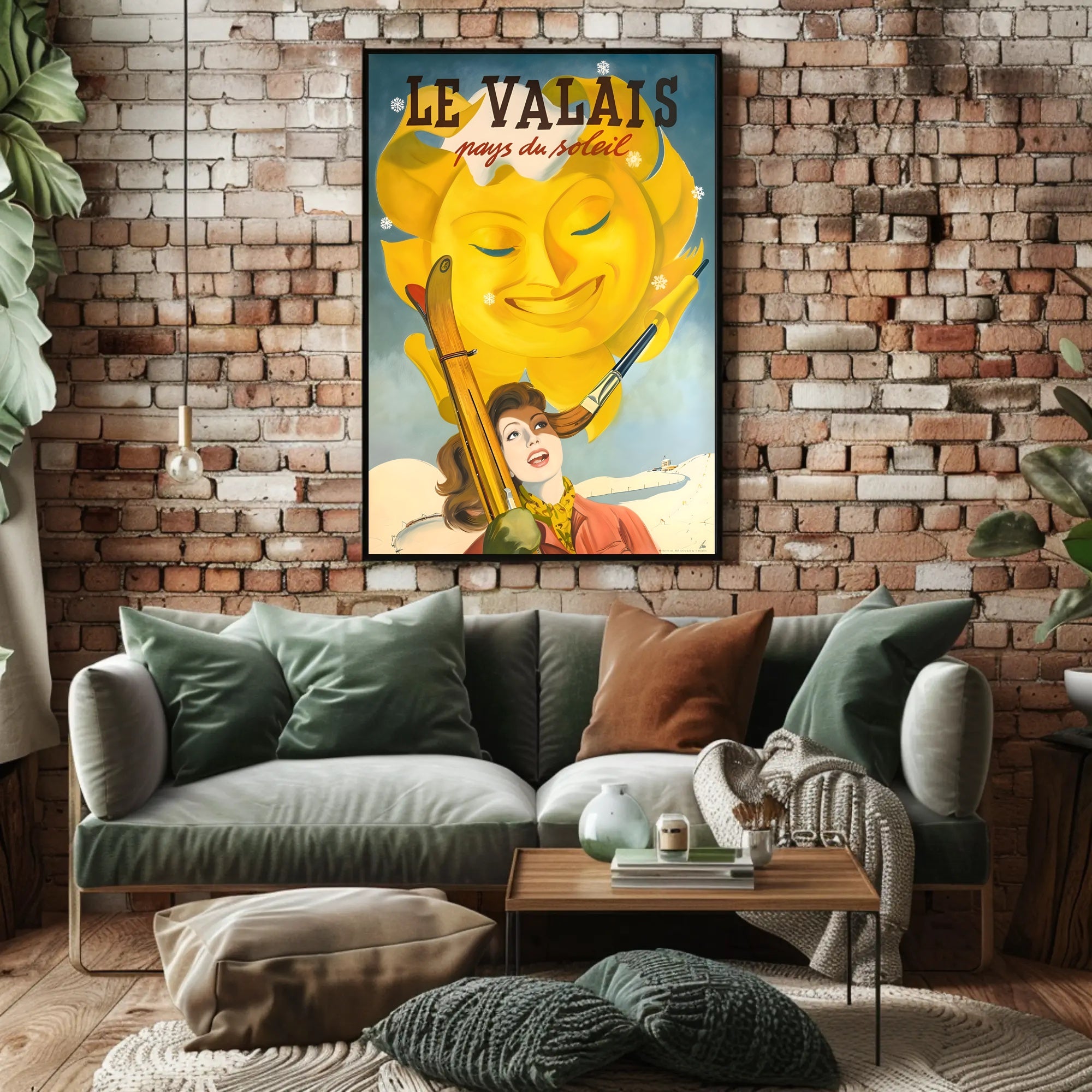 Valais Vintage Skiing Adventure Travel Poster PosterGoat