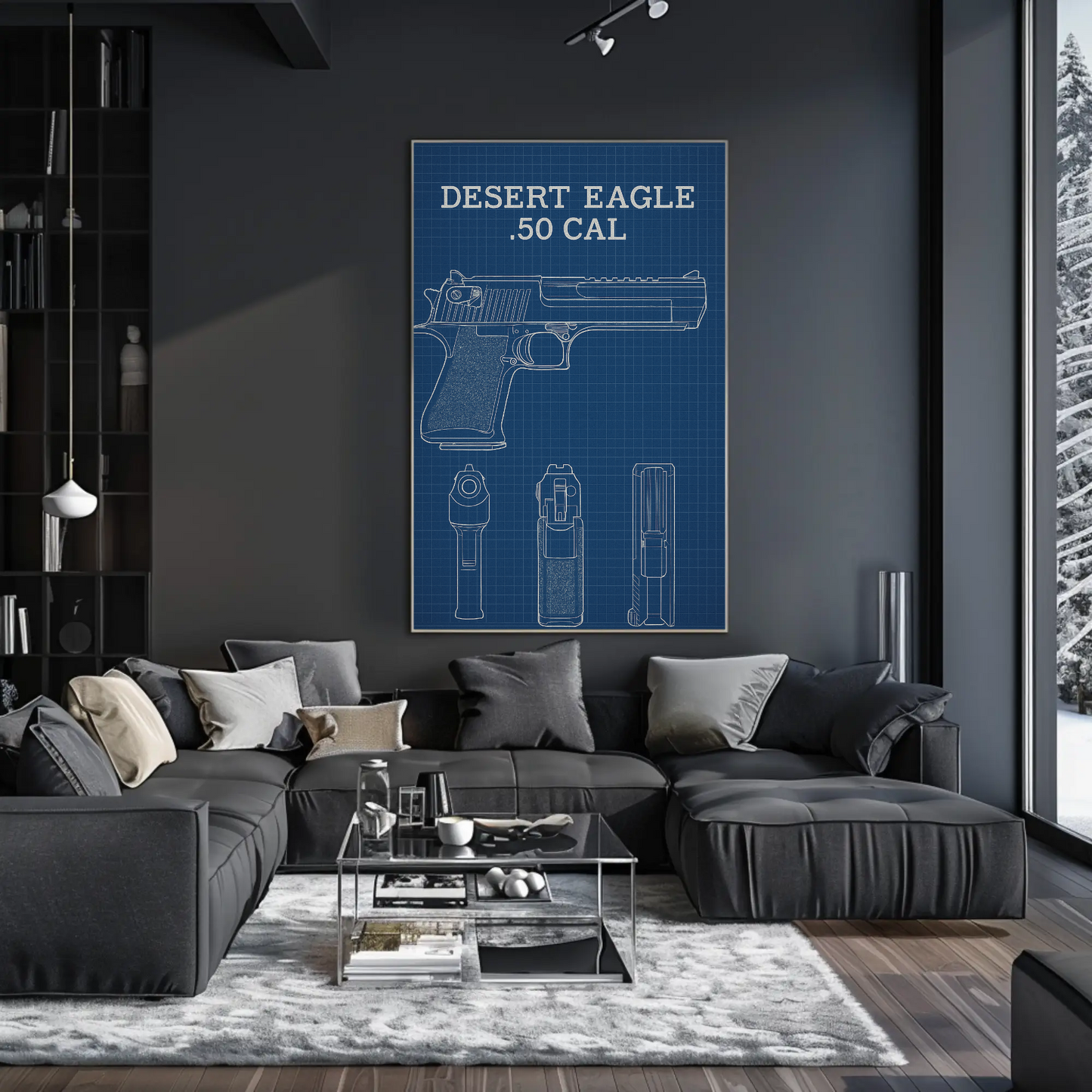 Desert Eagle 50 Cal Blueprint Side Front Views Poster
