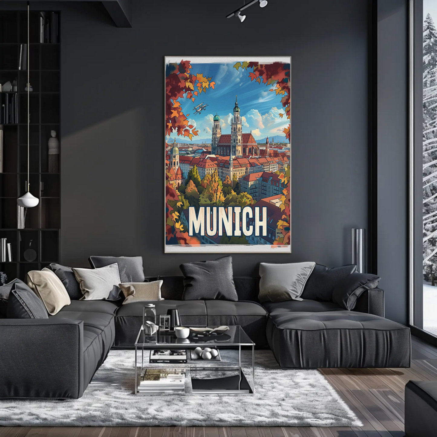 Munich Cathedral Autumn Germany Travel Poster