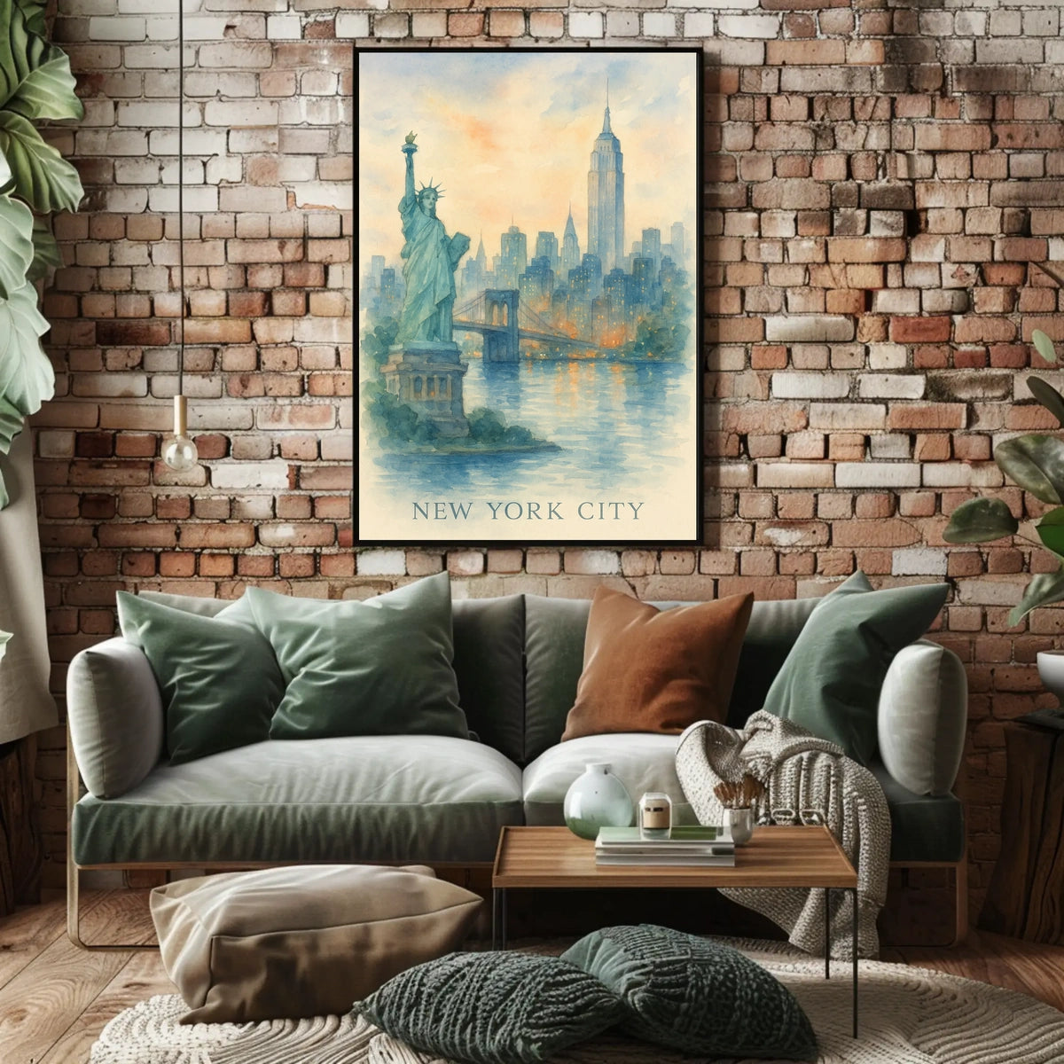 New York City Watercolor Landmarks Poster Classic Wall Art