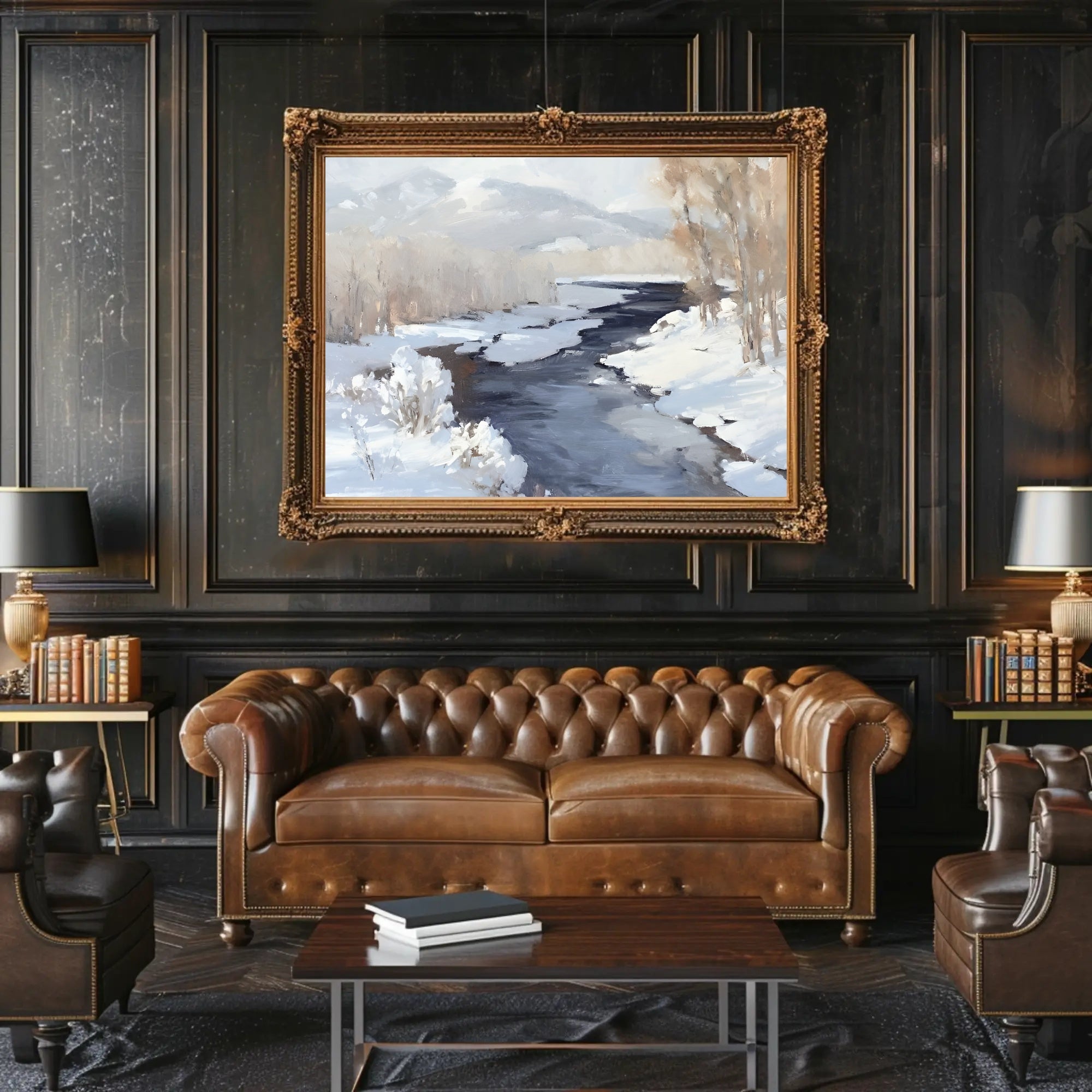 Winter River Landscape Poster