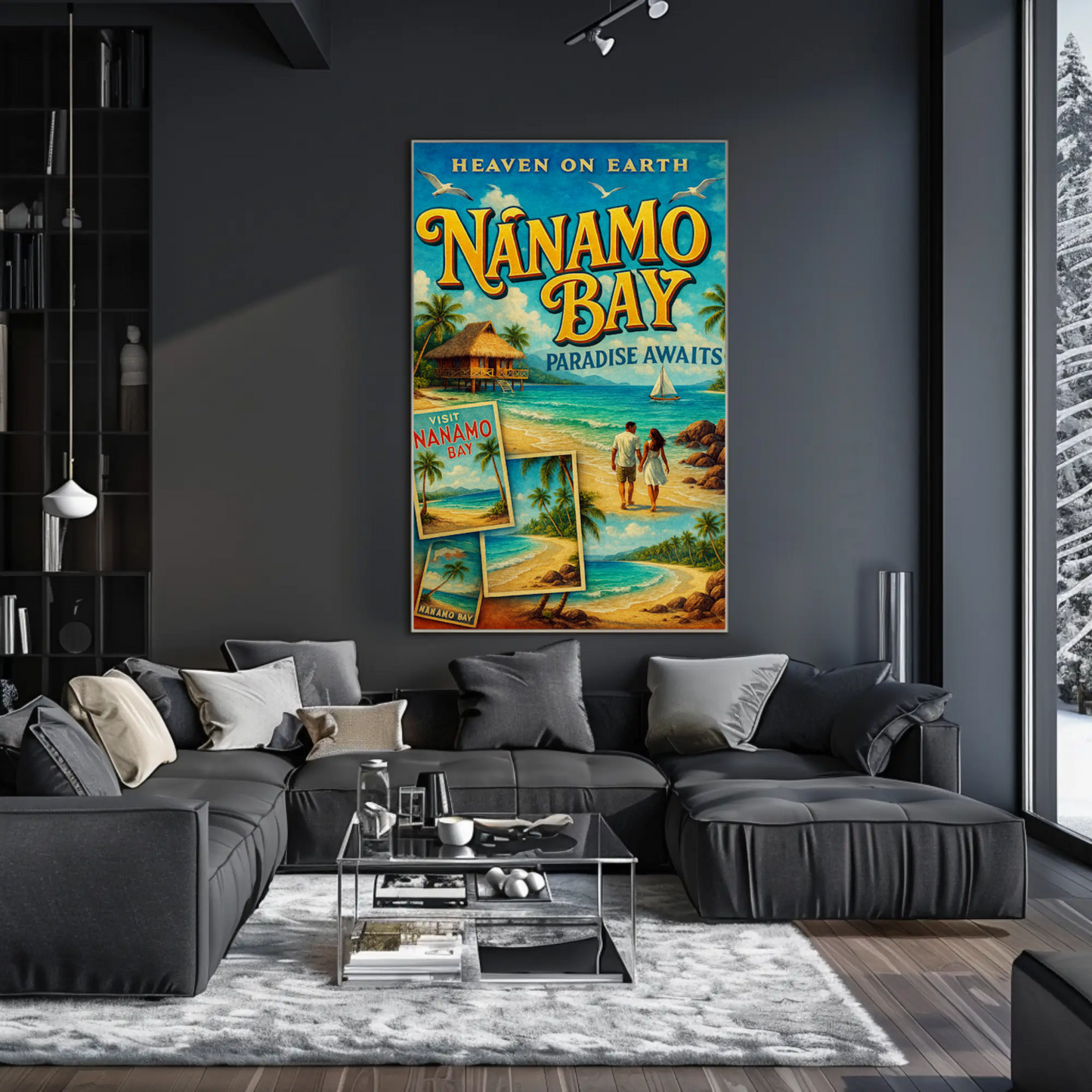 Nanamo Bay Couple Walking Beach Sunset Travel Poster