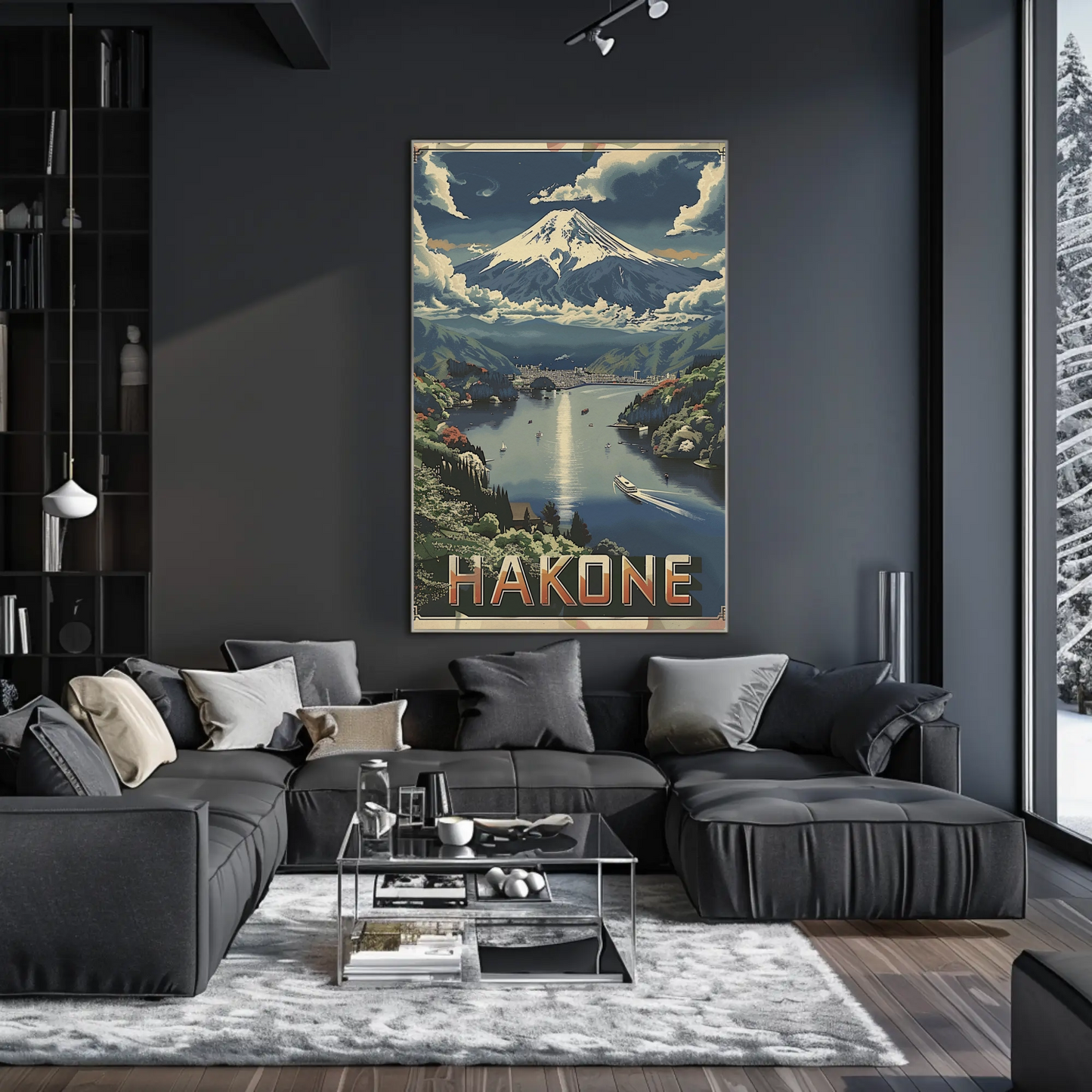 Hakone Japan Sailboat Lake Fuji Peaceful Scene Travel Poster