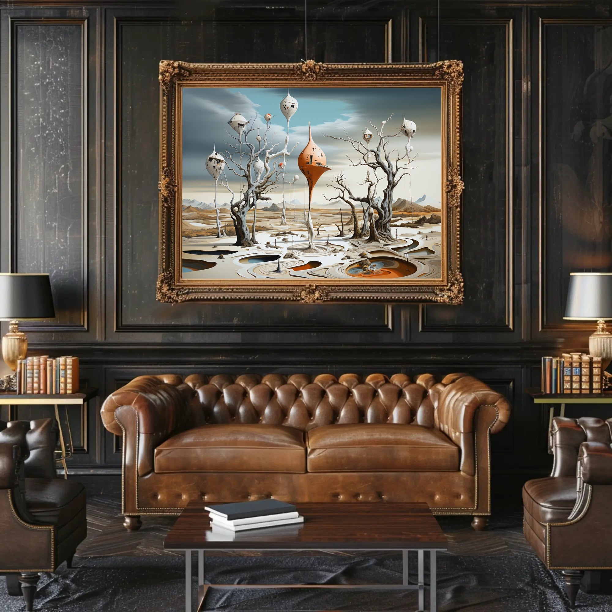 Surreal Landscape with Futuristic Tree-Pods: Sci-Fi Poster