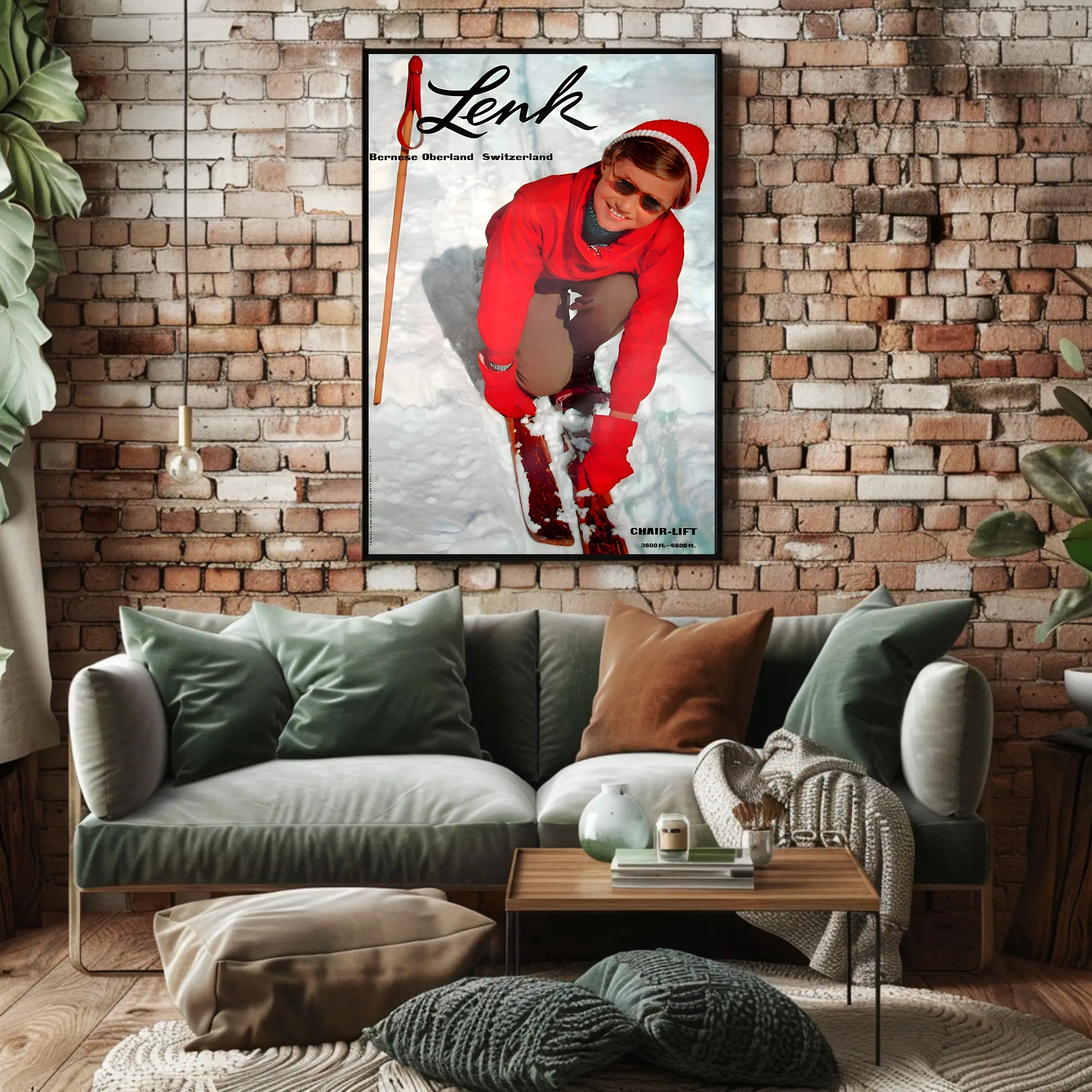 Vintage Skiing Adventure in Bernese Oberland Travel Poster PosterGoat