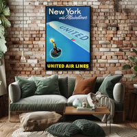 United Air Lines Travel New York Poster Vintage Wall Art