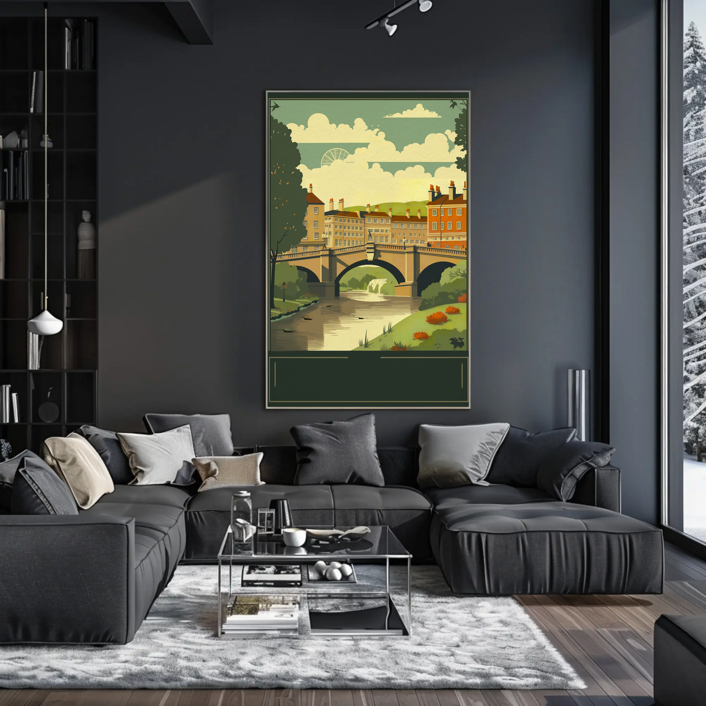 Historic Bridge Riverfall English Village Scenic Travel Poster