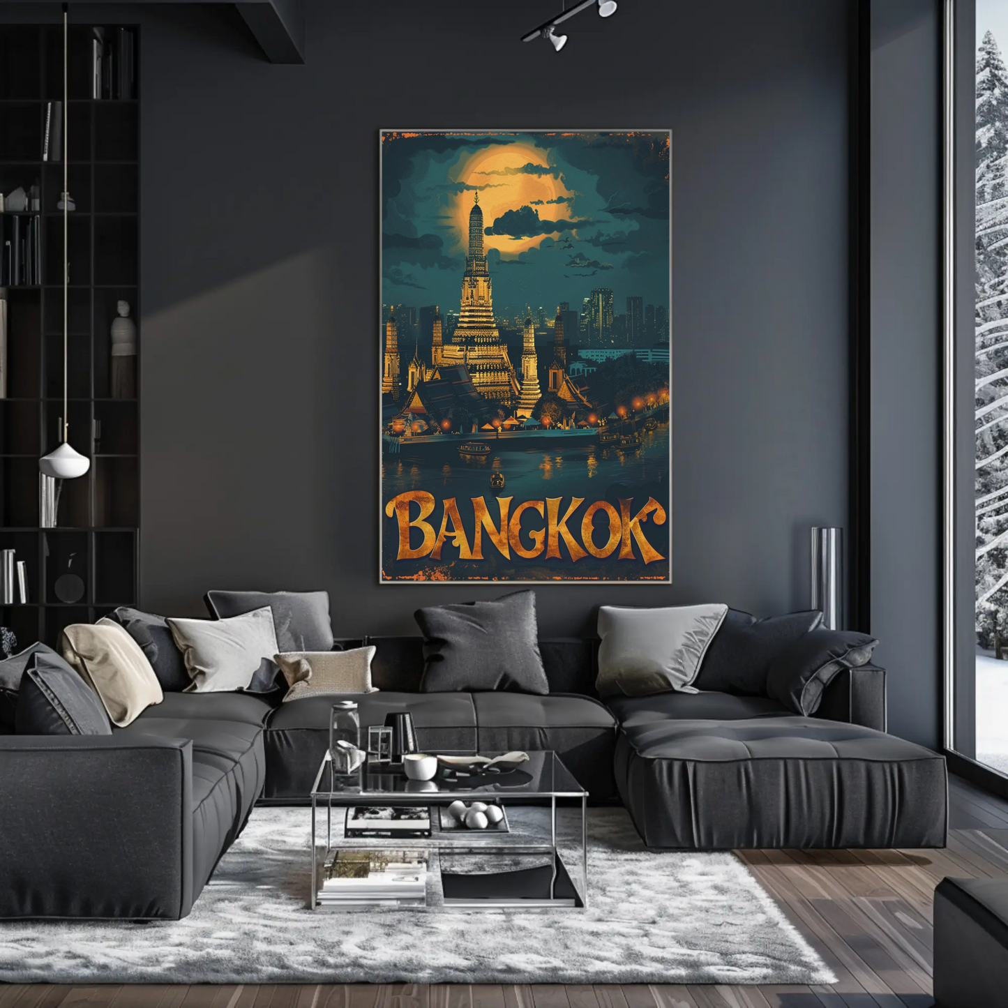Bangkok Wat Arun Temple Nighttime Lights Travel Poster