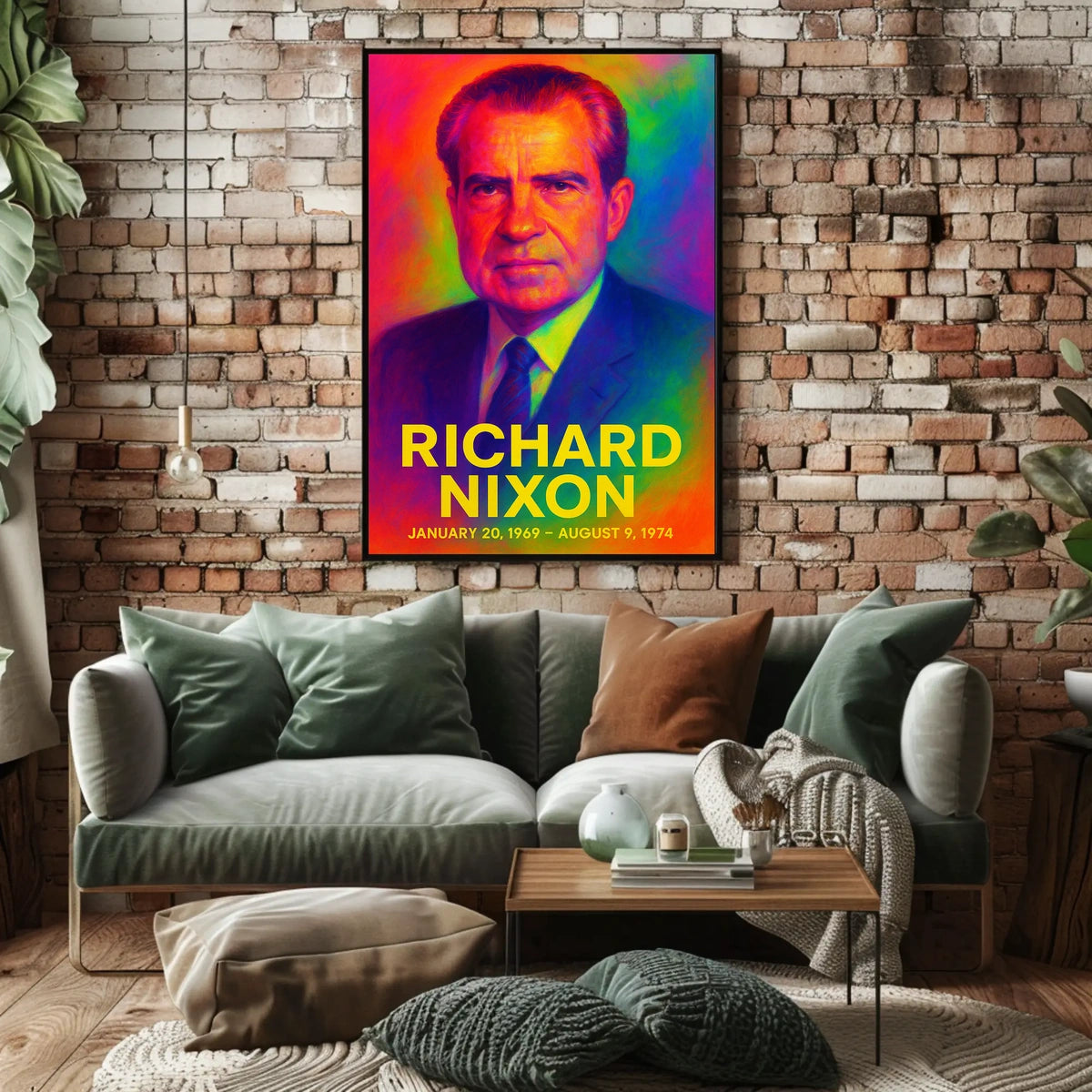 Richard Nixon 37th President of the United States Neon Gradient Overlay Poster