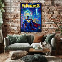 Superhero Patriotism in Washington DC Pop Culture Poster