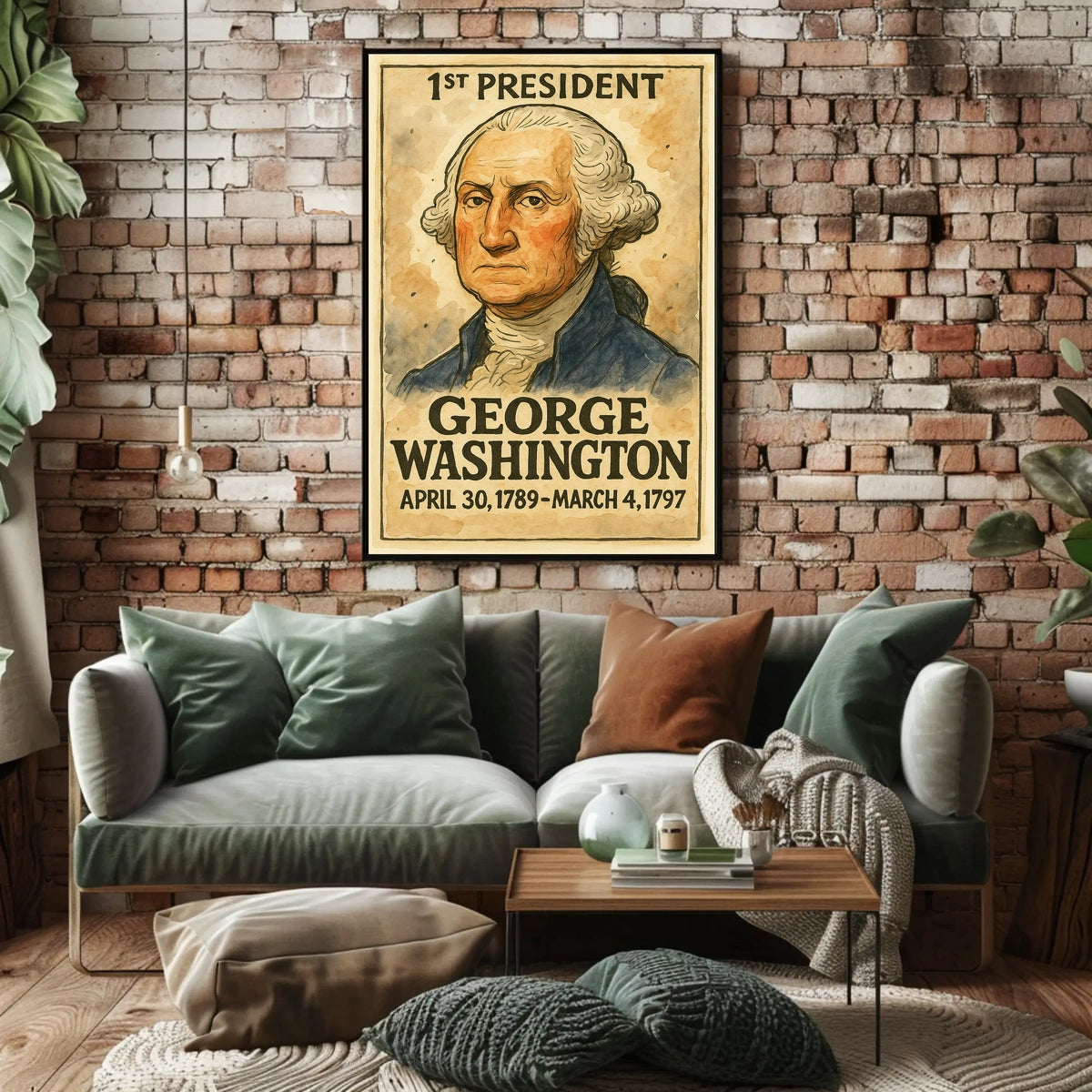George Washington 1st President of the United States Exaggerated Cartoon Sketch Poster