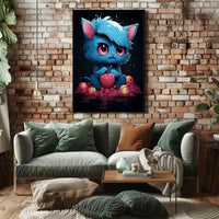 Enigmatic Blue Cat With Apple Poster