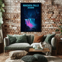 Futuristic Neon Niagara Falls Art Print - Futuristic Sci-Fi Poster