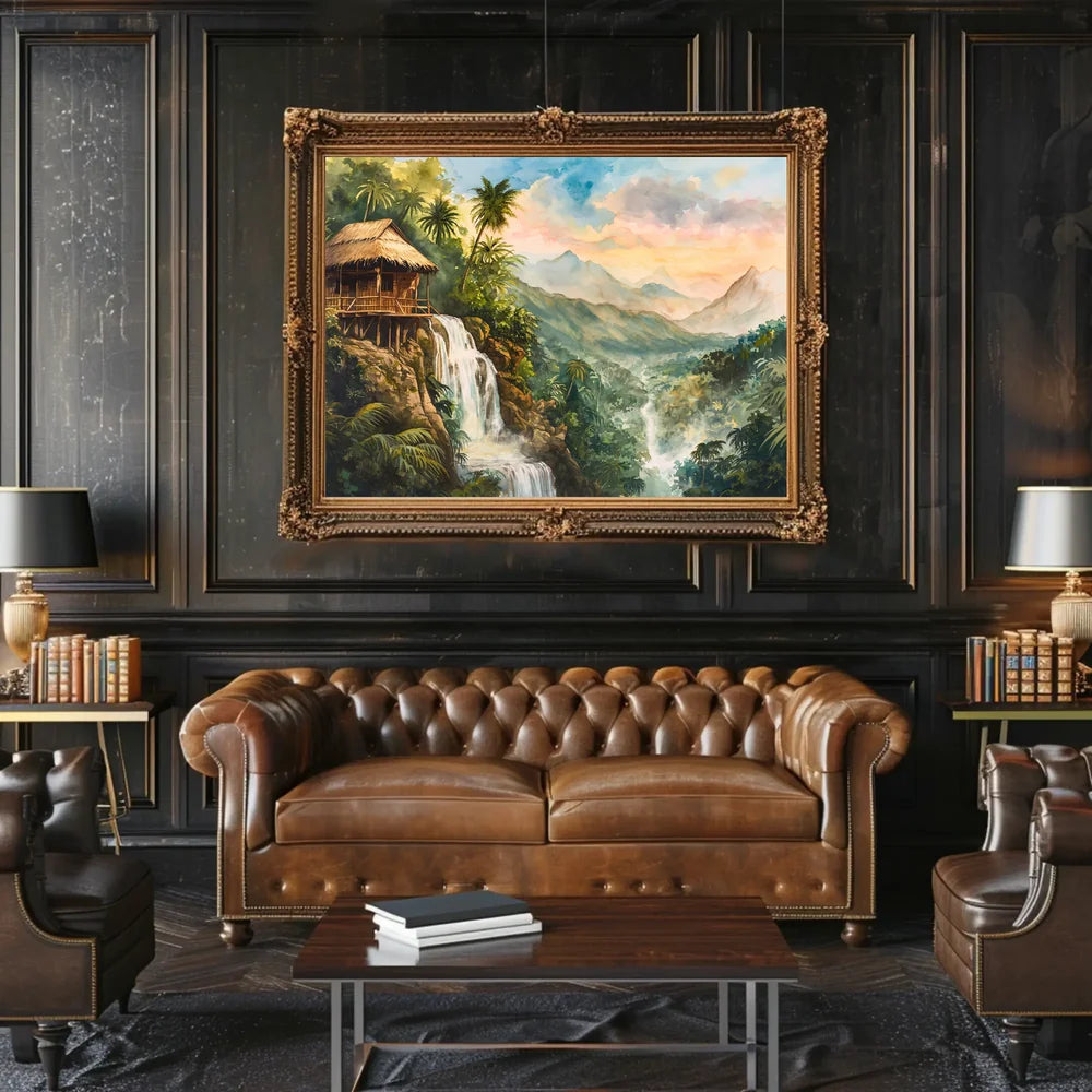 Serene Jungle Waterfall Escape Art Poster