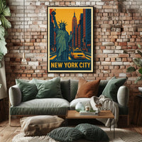 New York City Neon City Comic Art Poster Retro Wall Art
