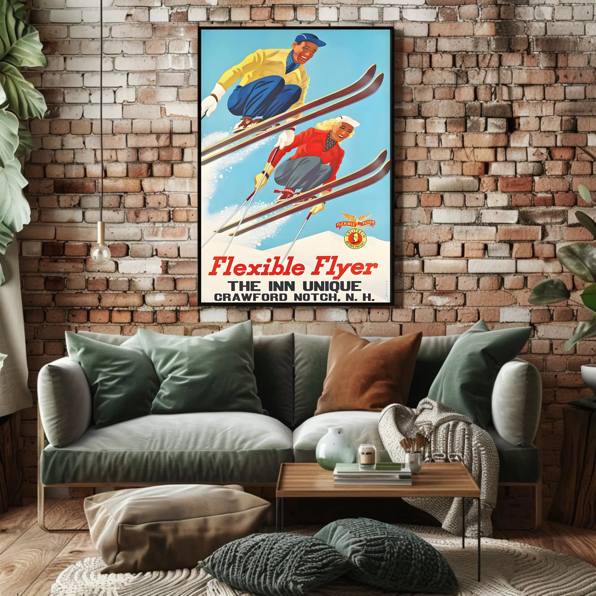 Flexible Flyer Skiing Poster PosterGoat