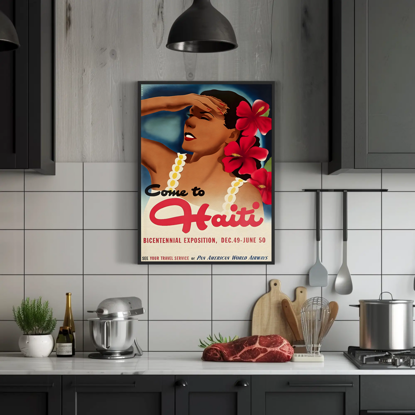 Haiti Vintage Poster Woman Flowers