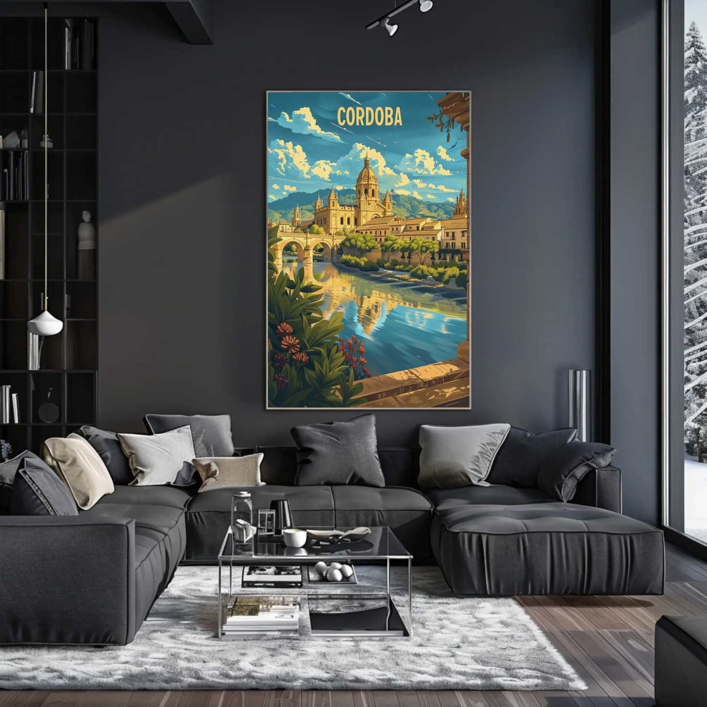 Cordoba Bridge and Cathedral Scenic River Travel Poster