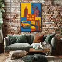 New York City Poster Vintage Landmarks Iconic Wall Art