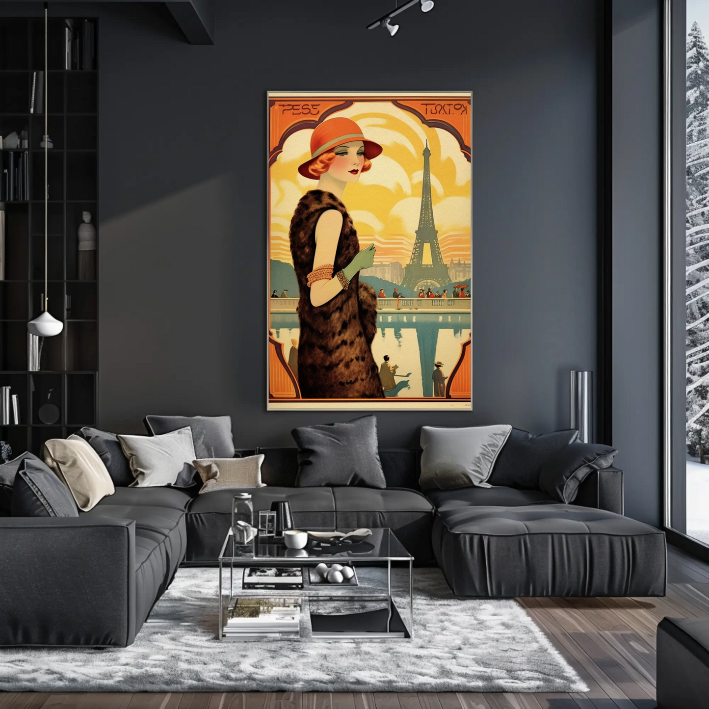 Paris Eiffel Tower Art Deco Lady Fashion Travel Poster