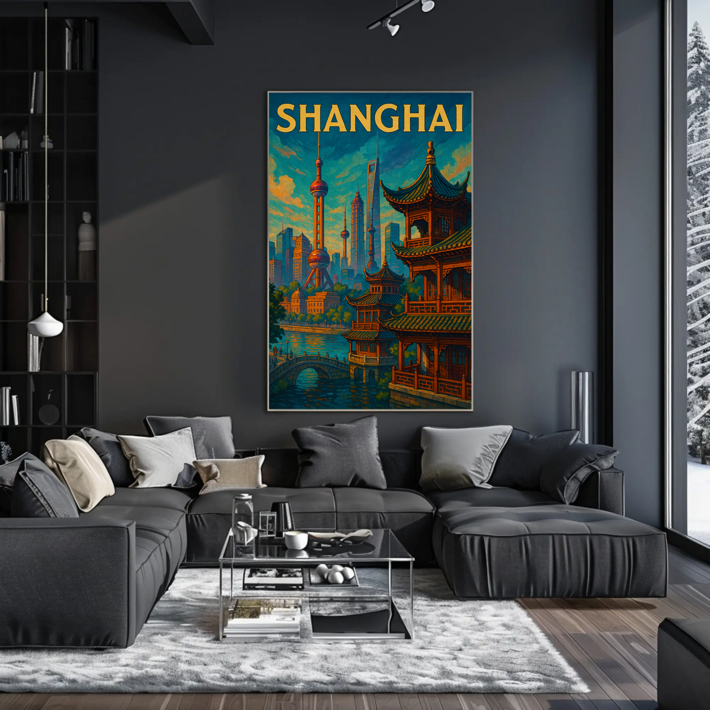 Shanghai Skyline River Pagoda Travel Poster
