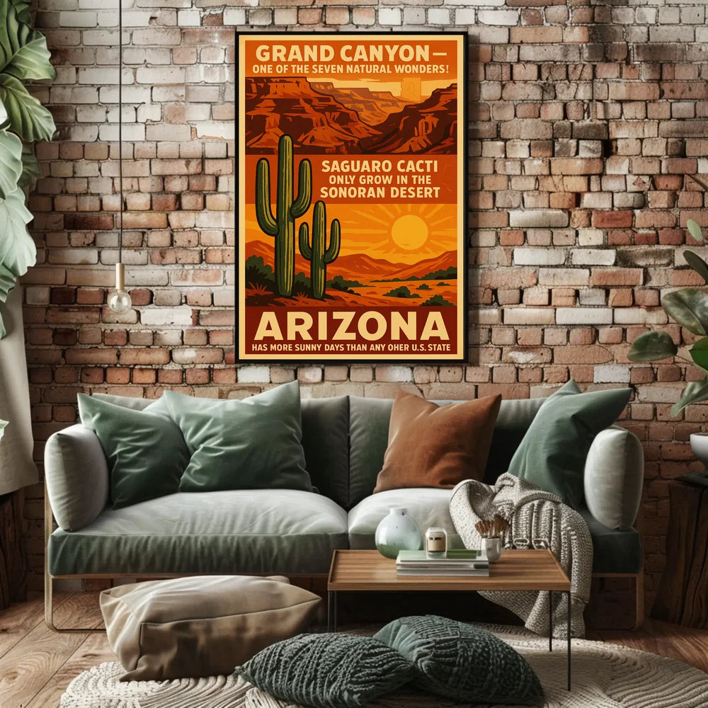 Arizona Grand Canyon and Saguaro Cacti Travel Poster